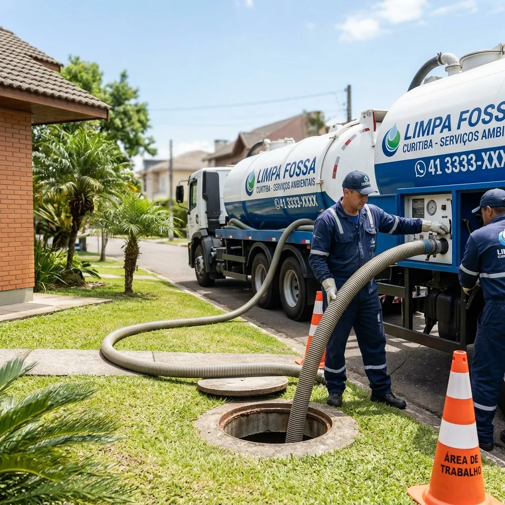 Caminhão limpa-fossa da Comercial executando esgotamento em Passo Fundo